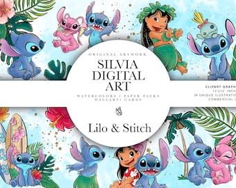 Lilo & Stitch Clipart, PNG, Engel, Aquarell, Glitzerzeichnung, handgezeichnete Kunst