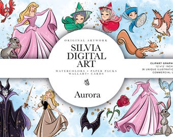 Doornroosje Clipart, Aurora PNG, Malefiscent, Feeën, Flora, Fauna, Lente, Handgetekend, Sprookjeskunst
