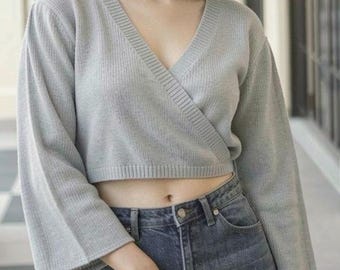 Classic Elegant Knit Cardigan Sweater with Pleated Sleeves Knitting Pattern (English PDF Download)