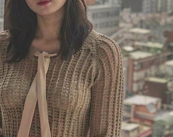 Raglan Cotton Mesh Lace Sweater Knitting Pattern Sizes 36-46 (German English PDF Download)