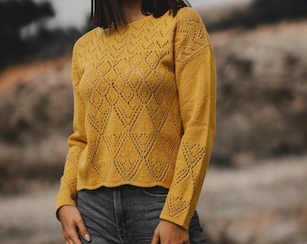 Viscose Silk Lace Knit Sweater Knitting Pattern (German English PDF Download)