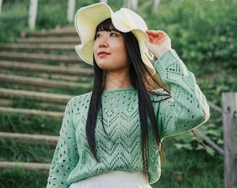 Eyelet Lace Cotton Knit Pullover Strickmuster (Deutsch Englisch PDF Download)