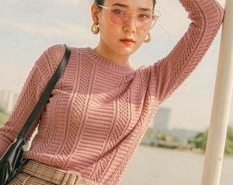 Cotton Brioche Sweater Knitting Pattern Sideways Textured Design (English PDF Download)