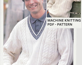 Fair Isle Unisex Pullover mit Zopfmuster, Maschinenstrickmuster: (PDF) + Bonus Stiche