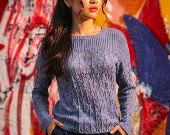 Elegant Silk Viscose Lace Sweater Knitting Pattern Sizes 34–48, (German English PDF Download)