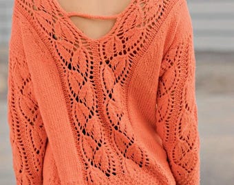 Cotton Summer Leaf Lace Sweater Knitting Pattern Sizes 36-46 (German English PDF Download)