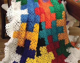 Gehäkelte afghanische Decke mit Puzzleteil, Vintage Easy Grandma Square (PDF Download)