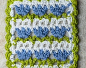 HÄKELMUSTER BLOOMING in Englisch (Textur, Schal, Pullover, Kleid, Rock, Strickjacke,...)