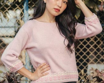 Colorful Swag & Bobble Stitch Cotton Sweater Knitting Pattern (English PDF Download)