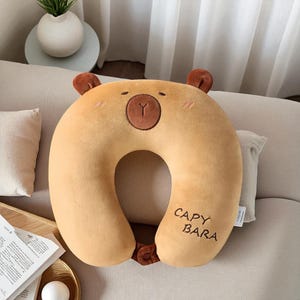Capybara U Shaped Neck Pillow | Travel Nap Pillow for Office Car Flight | Cute Back Support Plush | Gift for Her, Him, Summer Trips