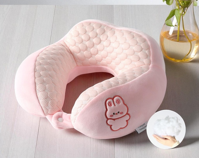 Cartoon Rabbit U-Shaped Travel Pillow, PP Cotton Neck Support