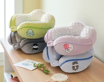 刺繍入り動物柄キッズトラベルピロー：U字型幼児用ネックサポート