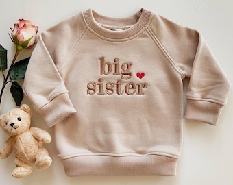 Big Sister Embroidered Tolder Sweatshirt, Birth Announcement Sweatshirt, Sibling Pregnancy Reveal Outfit, Baby Shower Gift, Big Sister Shirt