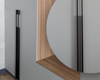 Maniglia per porta in rovere massello rustico extra lunga, maniglia per mobile in stile tronco fatta a mano, ferramenta per mobili in legno