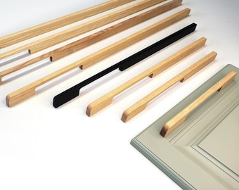 Minimalist Solid Wood Handle, Oak & Ash Cabinet Pull for Drawers, Wardrobe and Modern Kitchen Furniture, 11"-40"