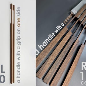 May include: Wooden door handles with a grip on one side and a centered grip. The handles are a warm brown color and have a modern design. The text "REL 160" and "REL 160 centro" is visible.
