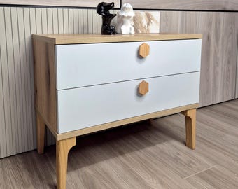 Beech Solid Wood Dresser Grip, Sleek Timber Knob for Cupboards, Contemporary Style Chest Pull, Pair Pack, Tailored Fittings, 2pcs set