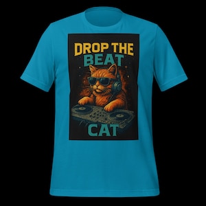 DJ Cat T-Shirt - Drop the Beat Katzen-Shirt, cooles Musik-Party-T-Shirt, Retro DJ Kitty Grafik-Top, Geschenk für Katzenliebhaber & Musikfans