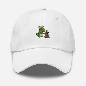 Chef Dino Baseball Cap – Cute Dinosaur Cooking Pancakes Hat, Embroidered Dino Dad Hat, Funny Foodie Gift, Retro Streetwear Cap