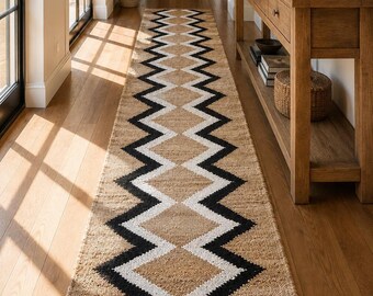 2x18, 2x20 Ft Sebeka Striped Handmade Tufted Jute/Sisal Beige/Black Area Rug hemp Jute Runner Rug hand loomed Rug
