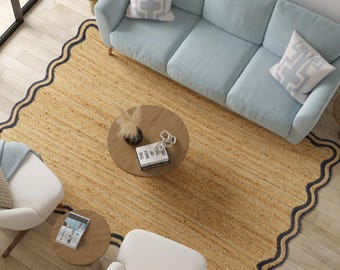 Natural Scalloped Jute Rug, Scallop pattern Rug, Natural Jute Rug, Handbraided Rug, Area Rug, Handwoven Jute Rug, Custom Rug, Decorative Rug