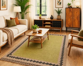 Handwoven Wool Jute Kilim Rug, Bohemian Indian Southwestern Nordic Moroccan Boho Runner