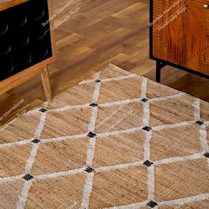 8x10,9x12Ft Jute Rug Ivory diamond Natural Jute High Quality Hand Woven best Quality Boho Style Rug Moroccan Nordic Rug Bohemian Decor Rug