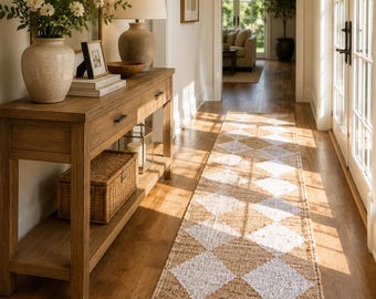 Handwoven Hemp Runner Rug - Handmade Natural Hemp Jute Area Rug Eco-Friendly Geometric Boho Farmhouse Decor, Custom Size Woven Textured Rug