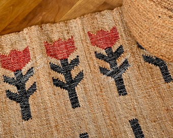 Handwoven Cotton Jute Rug: Natural Fibre Area Rug for Living Room & Bedroom, Cotton decorative runner, Natural Jute Eco-Friendly Cotton rug
