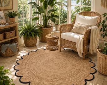 Tapete para sala de jantar, tapete redondo, tapete feito à mão, tapete para corredor, tapete com decoração vintage, tapete indiano de juta, tapete trançado à mão, tapete para área externa, tapete para quarto, tapete para cozinha