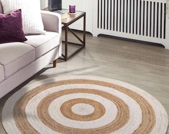 Hand-Braided Natural Jute Round Rug | Custom Size rug ,Handmade Reversible Natural Fibre Mat, Modern Farmhouse Living Room Rug