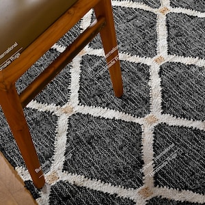 9x12Ft  jute rug Ivory Black diamond Natural Jute High Quality Hand Woven best Quality Boho Style Rug Moroccan Nordic Rug Bohemian Décor Rug