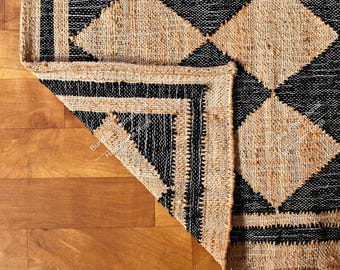 Beige Jute and Cotton Rug with  Natural Jute Hand Woven Premium Quality Boho Style Rug Moroccan Nordic Rug Bohemian Décor Rug