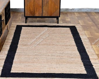 Handmade Natural Hemp Jute Area Rug - Eco-Friendly Geometric Design, Boho Farmhouse Decor, Custom Size Available Woven Rug Textured Area Rug