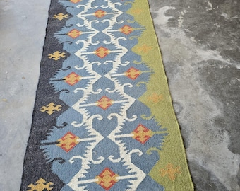 Handwoven Wool Jute Kilim Rug, Geometric Dhurrie, Custom Size, Kilim Dhurrie Rug, Traditional Indian Jute Area Rug Handmade Indian Rug