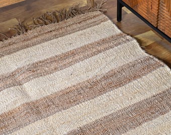 Natural with black striped hemp jute rugs-large area hemp jute rugs Boho Natural Jute Rug, Stripe Area Rug, Bohemian Rug, Custom Size Rug