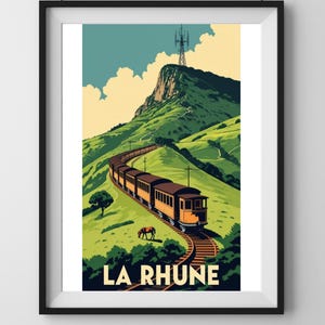 Vintage Poster La Rhune Pays Basque – Retro Poster Historic Train | France Mountain Travel Wall Decor | A3 Download