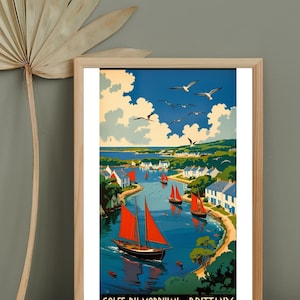 Gulf of Morbihan Brittany Poster – Vintage sailboat poster | Retro Brittany poster A3 A2 A4 | Travel poster wall decoration