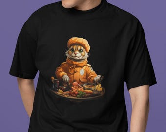 Black T-Shirt Featuring a Cat in Clothes Eating – Cute, Fun, and Artistic Graphic Tee Perfect for Everyday Wear