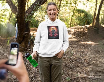 White Hoodie Featuring a Stylish Flamingo Wearing Clothes – Cute, Fun, and Artistic Graphic Hoodie Perfect for Everyday Wear