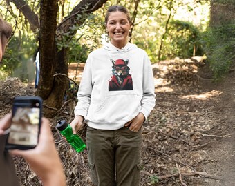 Wolf Graphic Hoodie: Red Jacket, Sunglasses - Trendy Streetwear