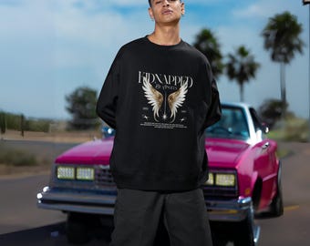 Kidnapped by Angels Sweatshirt: Edgy Angel Wings Graphic Pullover