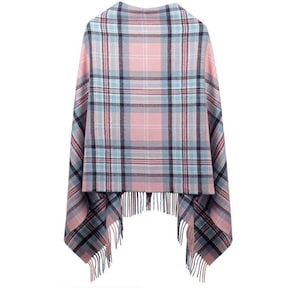 Diana Memorial Rose Tartan Poncho – Soft lambswool in gentle pink plaid, Scottish-made tribute to Princess Diana’s grace and warmth