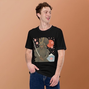 Samurai Afro T-shirt | Japanese Ukiyo-e Graphic Tee | Cherry Blossom & Mt. Fuji Shirt | Japan Streetwear