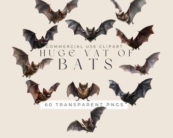 Immense réservoir de chauves-souris • 60 fichiers PNG transparents • Clipart gothique de chauve-souris pour Halloween, art sombre, scrapbooking et design numérique
