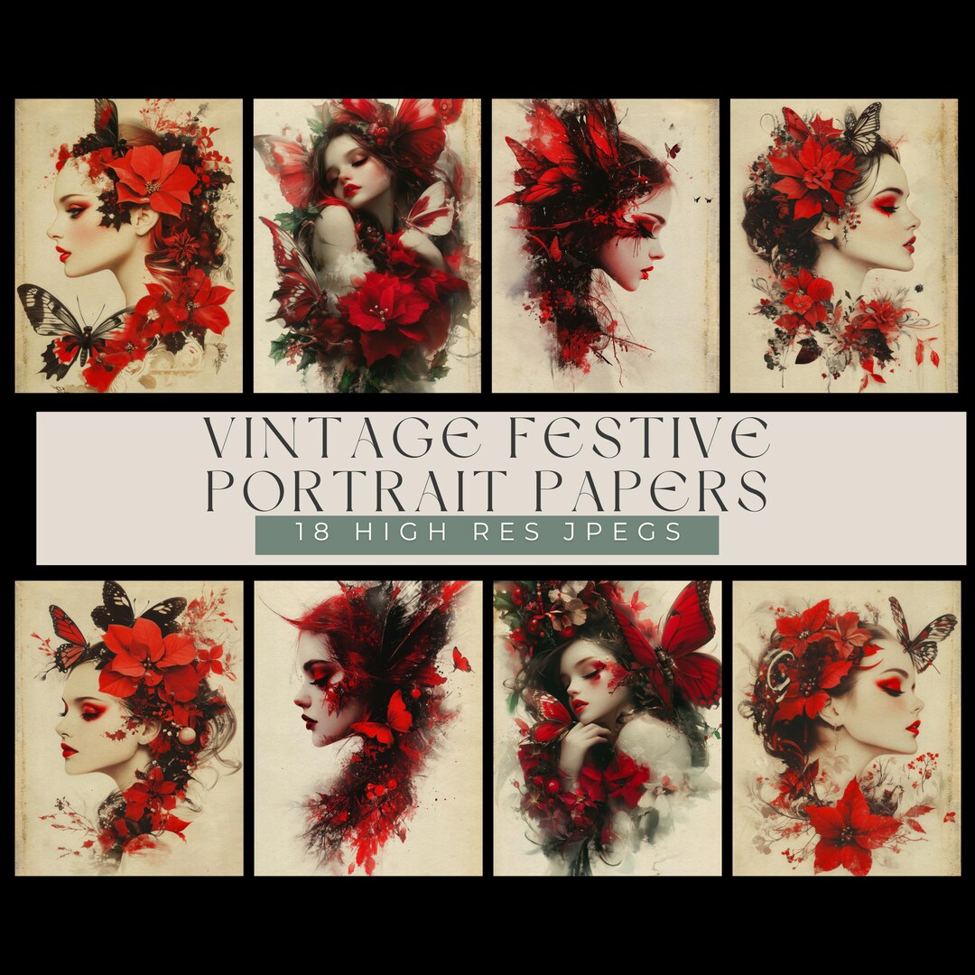 Protrait Paper Vintage Festive Portrait Papers | Dark Winter | | Junk Journal ...