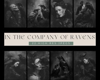 In het gezelschap van raven | Gotisch raaf digitaal papier | Dark Academia Junk Journal Kit | Zwart-witte afdrukbare kraaikunst