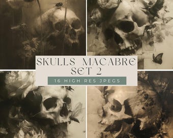 Macabre Skull & Flowers Digital Paper Set 2 • Gothic Scrapbooking Paper • Dark Vintage Ephemera Download