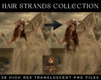Collection de mèches de cheveux - 58 PNG de cheveux réalistes - éléments de cheveux composites - alternative aux brosses à cheveux Photoshop - téléchargement numérique