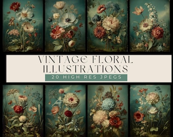 Vintage Blumen Illustrationen - Antike Botanicals - Vintage Blumen - Botanical Art Pack - für digitale Kunst, Scrapbook & Junk Journal Bilder
